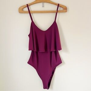 Francescas Burgundy Ruffle Tank Bodysuit